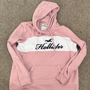 Hollister Pink and White Pullover Hoodie